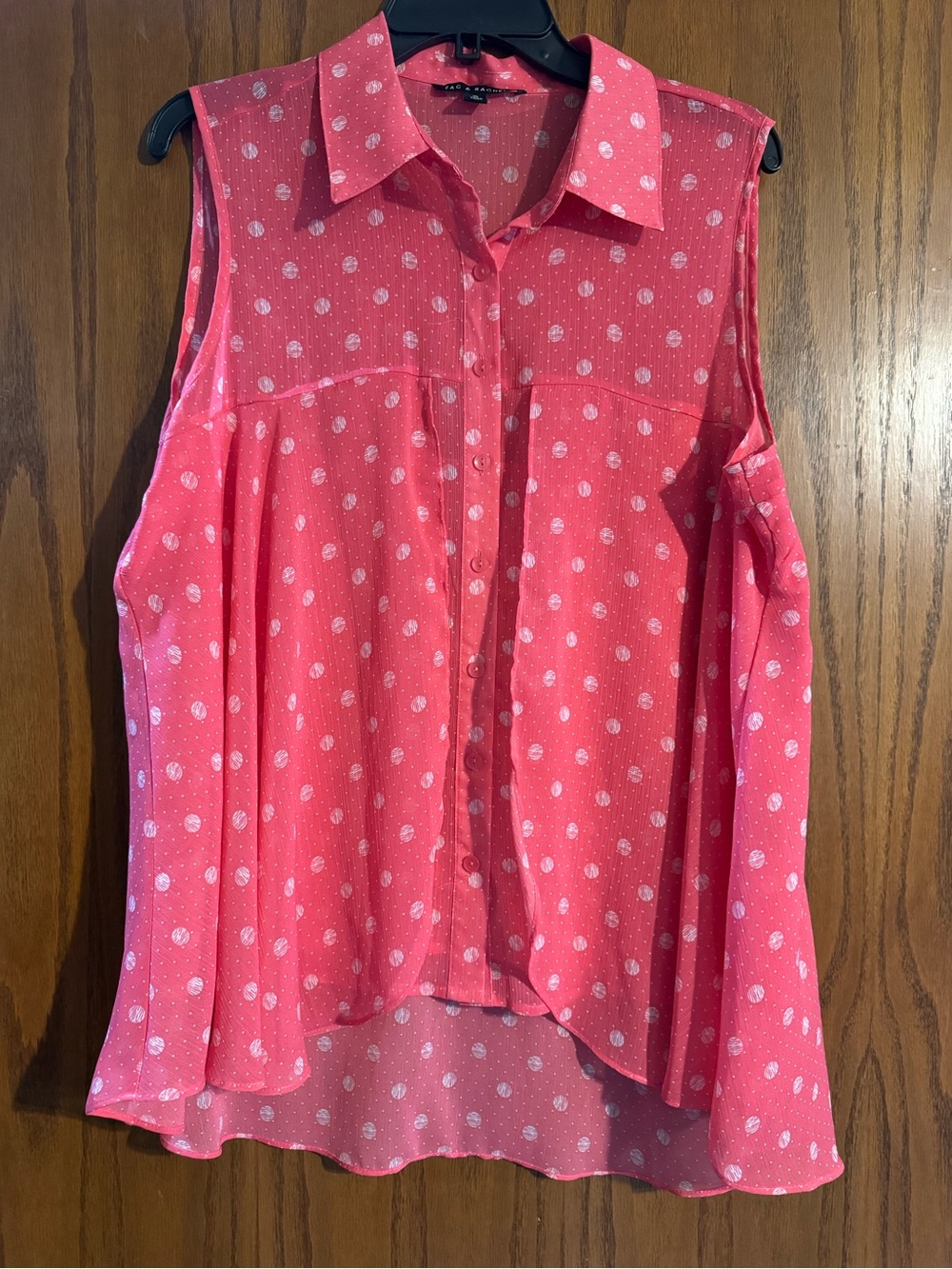 Zac & Rachel Coral Pink Polka Dot Sleeveless Button-Down Blouse